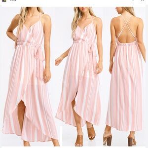 HARPER Women's Pink and White Striped Maxi Dress Size S
